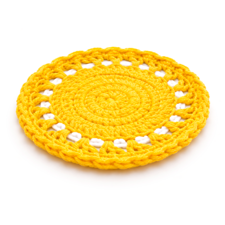 Yellow Crochet Doily Coaster Handmade Cotton Yarn